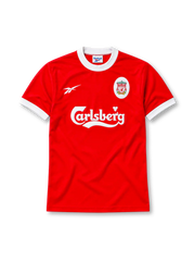 Liverpool 1997-98 home jersey in red with Carlsberg sponsor and white ringer collar