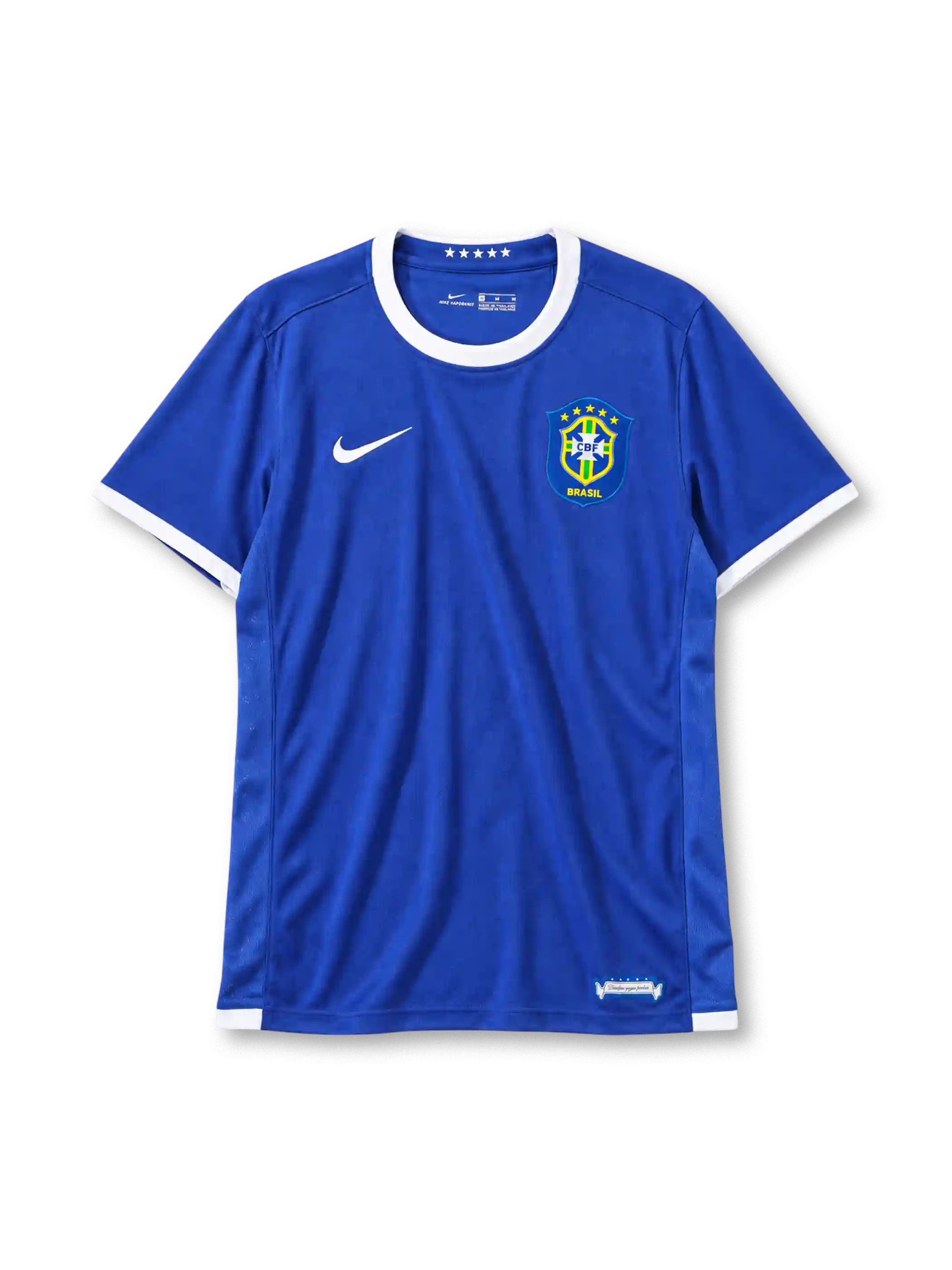 Brazil 2006 away jersey in blue with CBF crest and five-star ringer collar