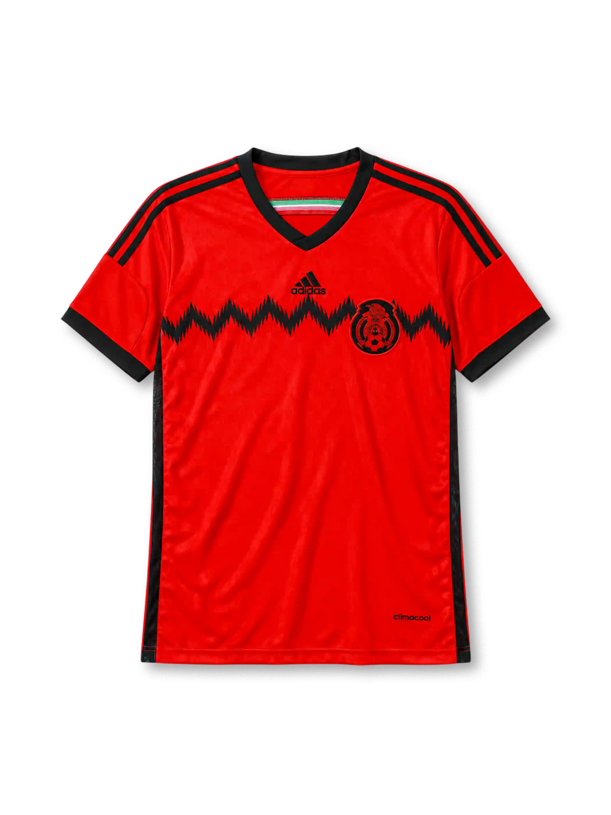 Mexico 2014 away jersey in red with black zigzag pattern and federation eagle crest