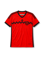 Mexico 2014 away jersey in red with black zigzag pattern and federation eagle crest