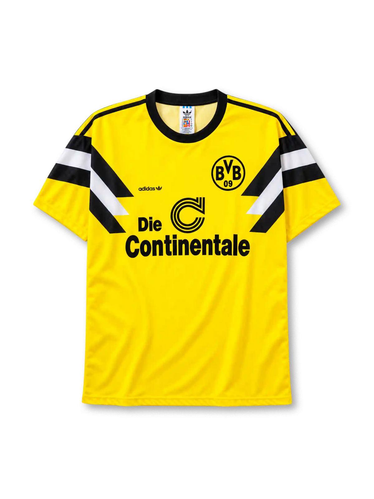 Borussia Dortmund 1989 home jersey in yellow with Die Continentale sponsor and diagonal sleeve stripes