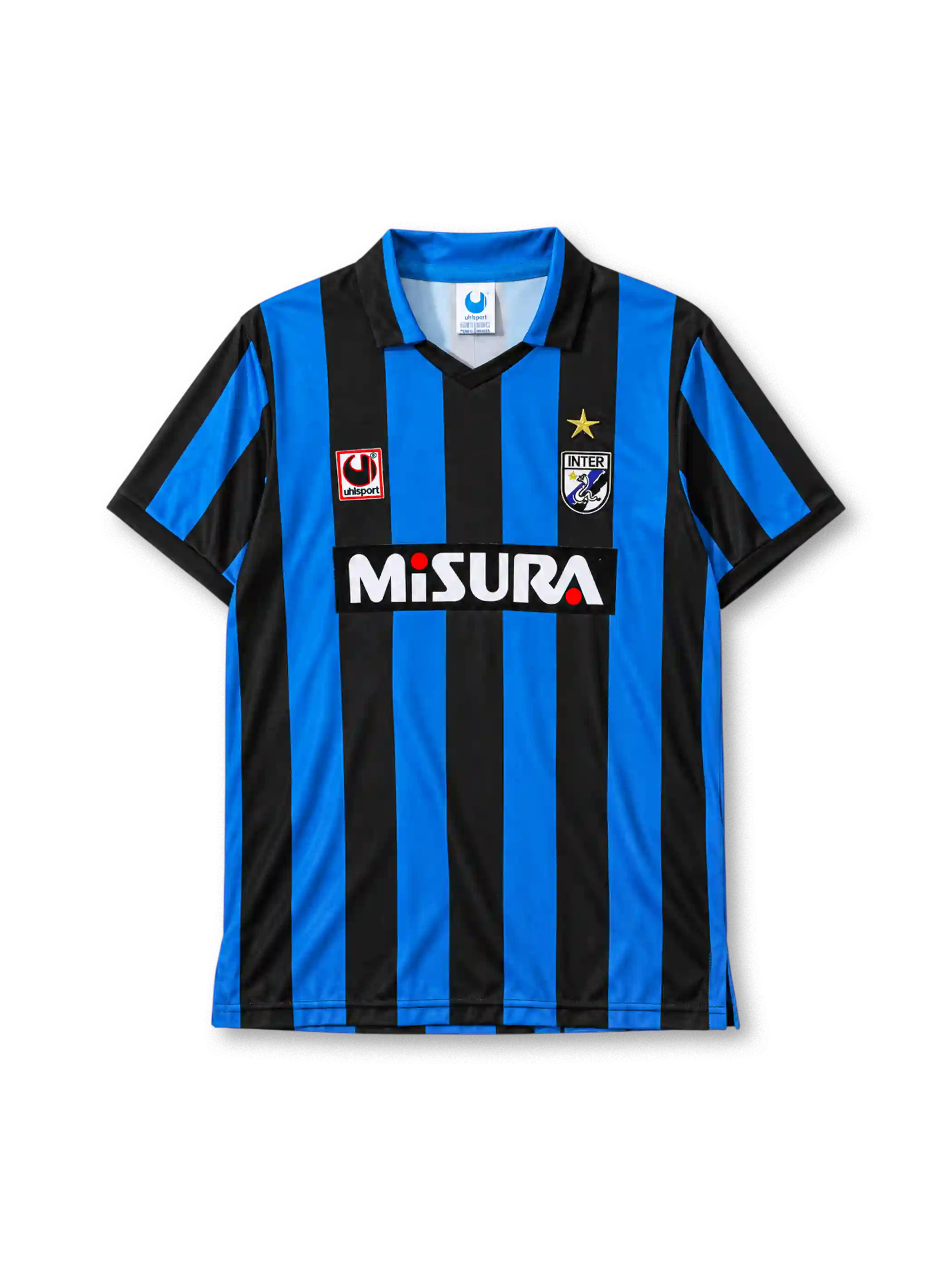 Inter Milan 1988-90 home jersey Uhlsport front view blue black stripes