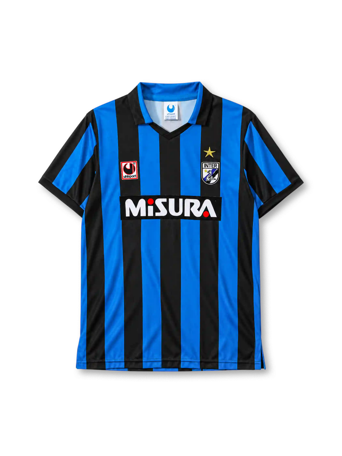 Inter Milan 1988-90 home jersey Uhlsport front view blue black stripes
