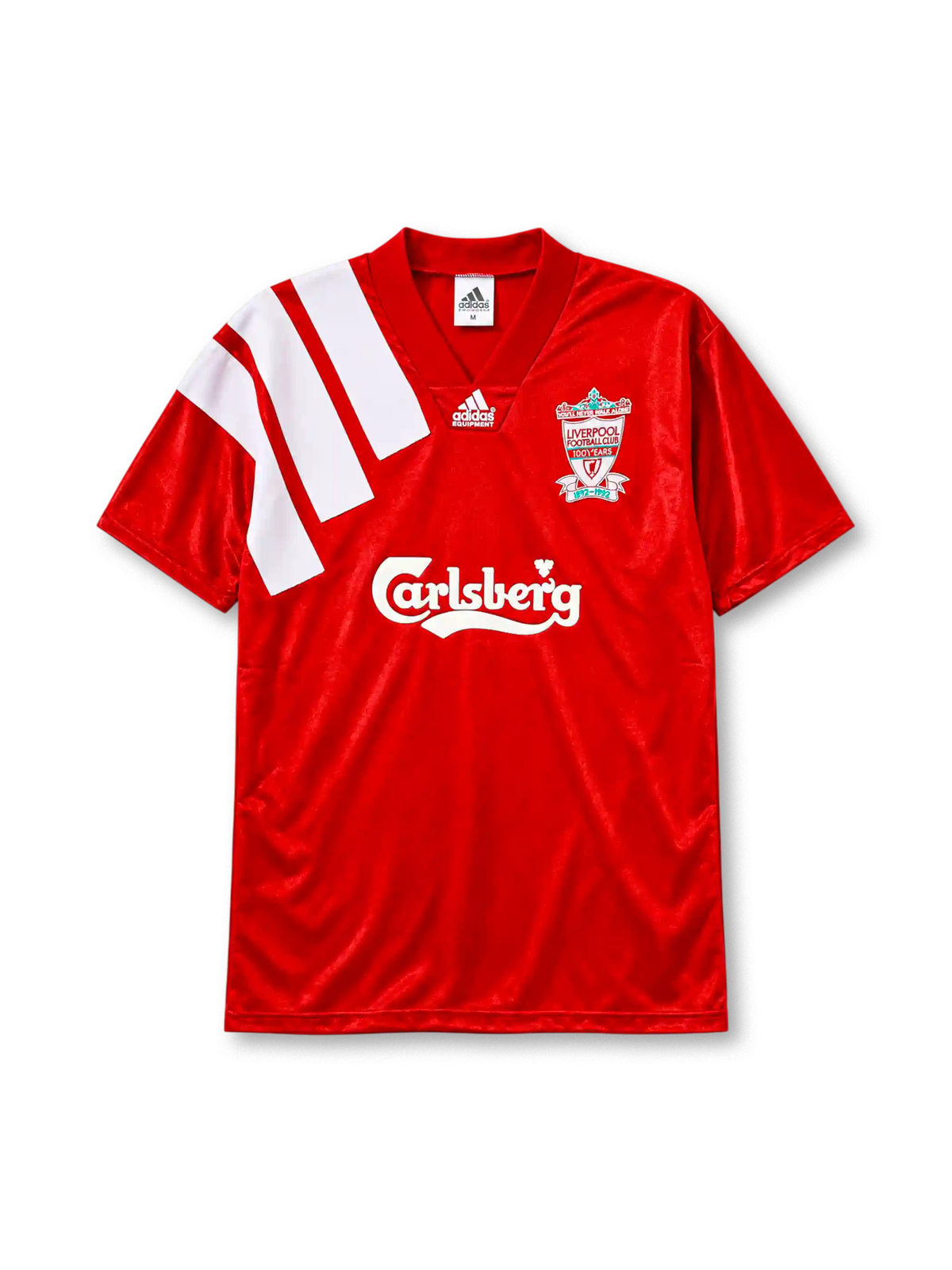 Liverpool 1992-93 home jersey adidas front view red centenary crest