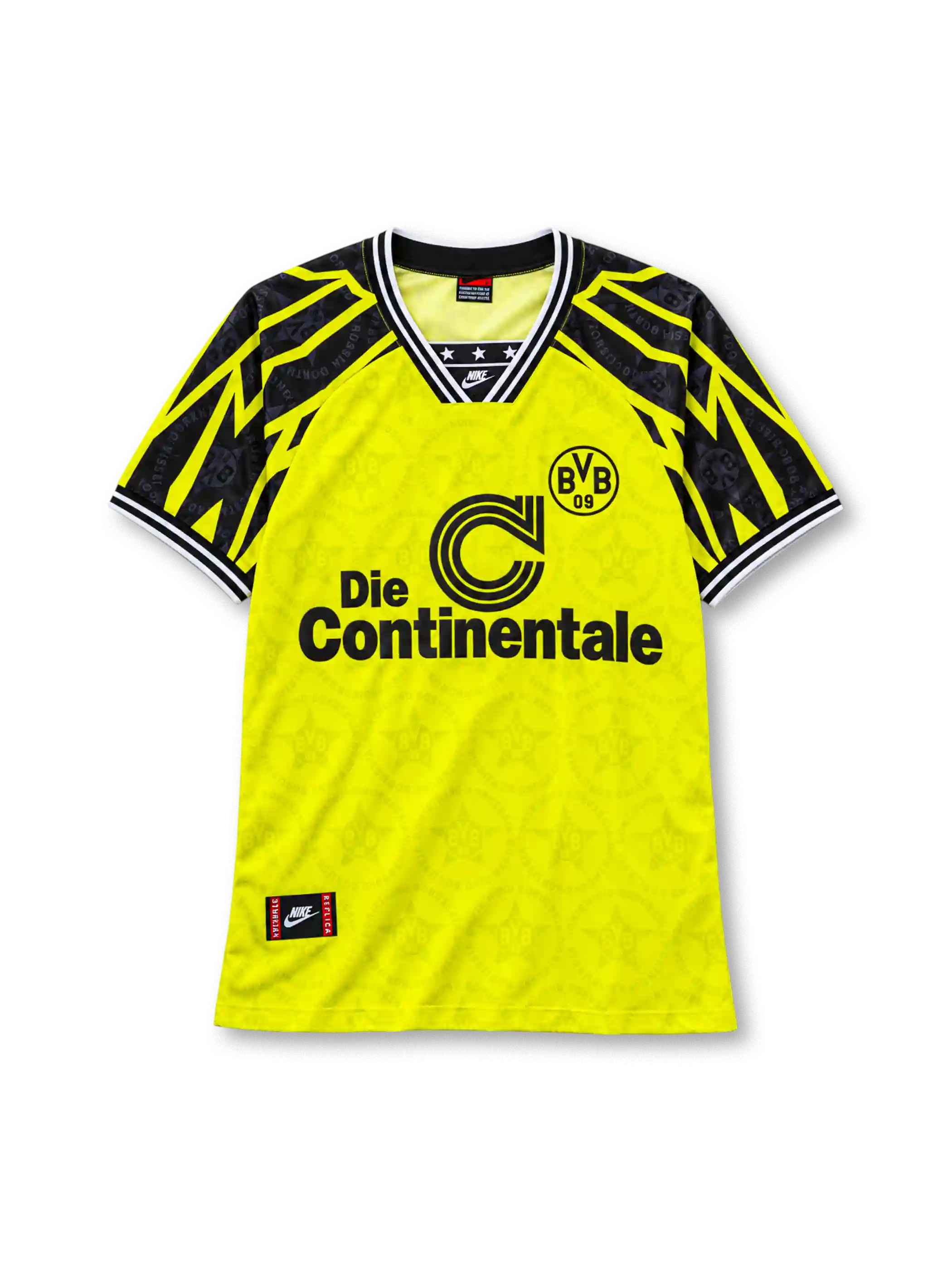 Borussia Dortmund 1994-95 home jersey Nike front view yellow lightning sleeves