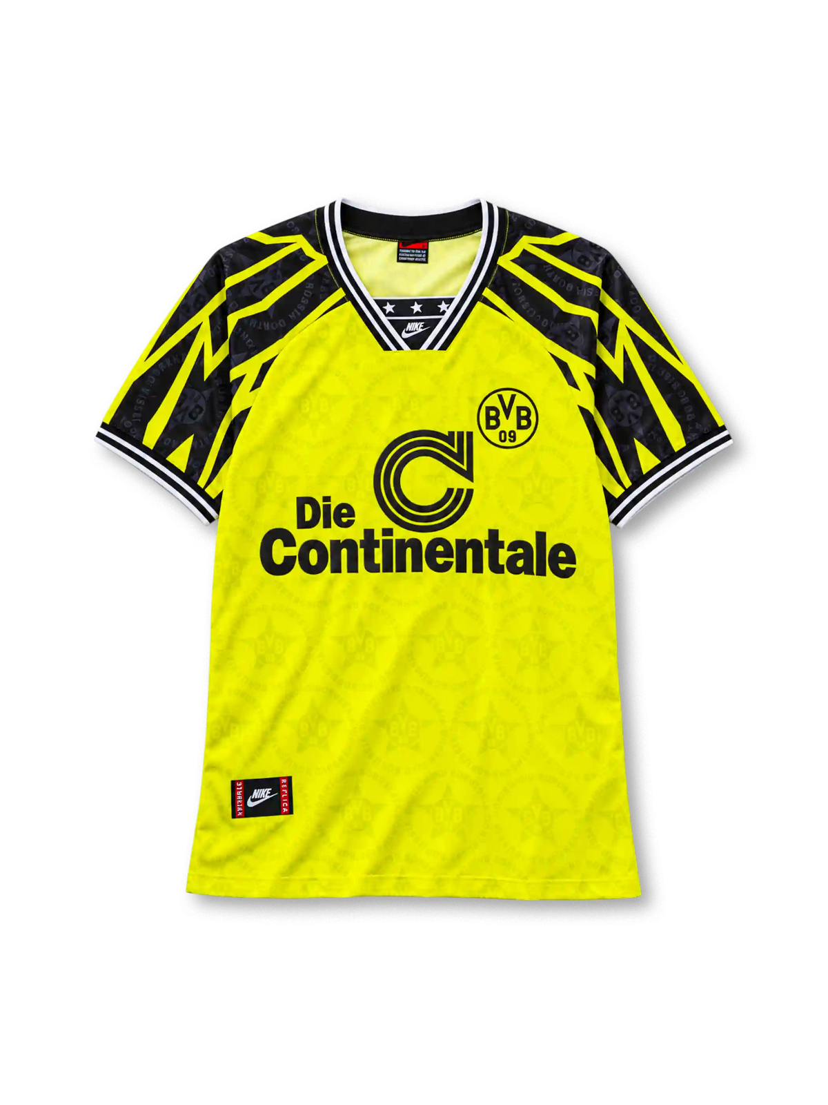 Borussia Dortmund 1994-95 home jersey Nike front view yellow lightning sleeves
