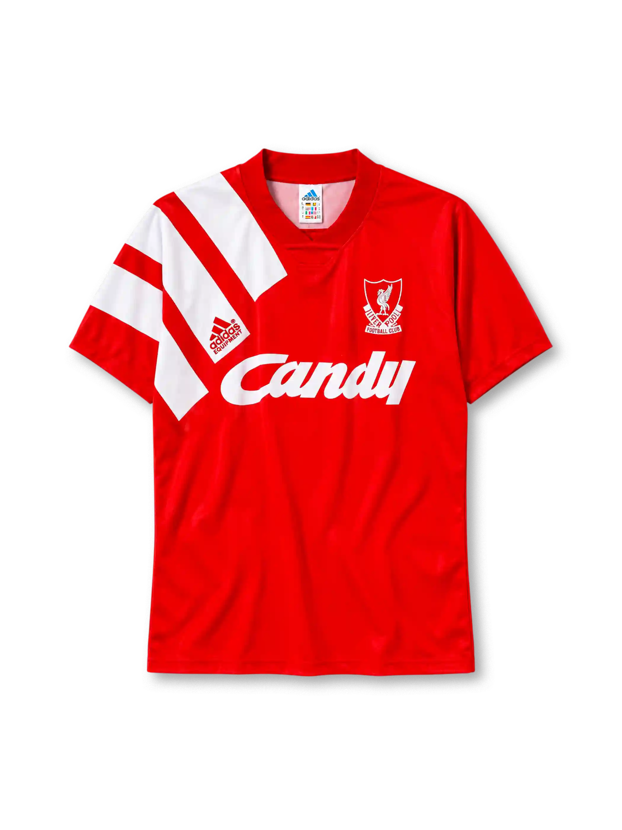 Liverpool 1991-92 home jersey adidas front view red white stripe