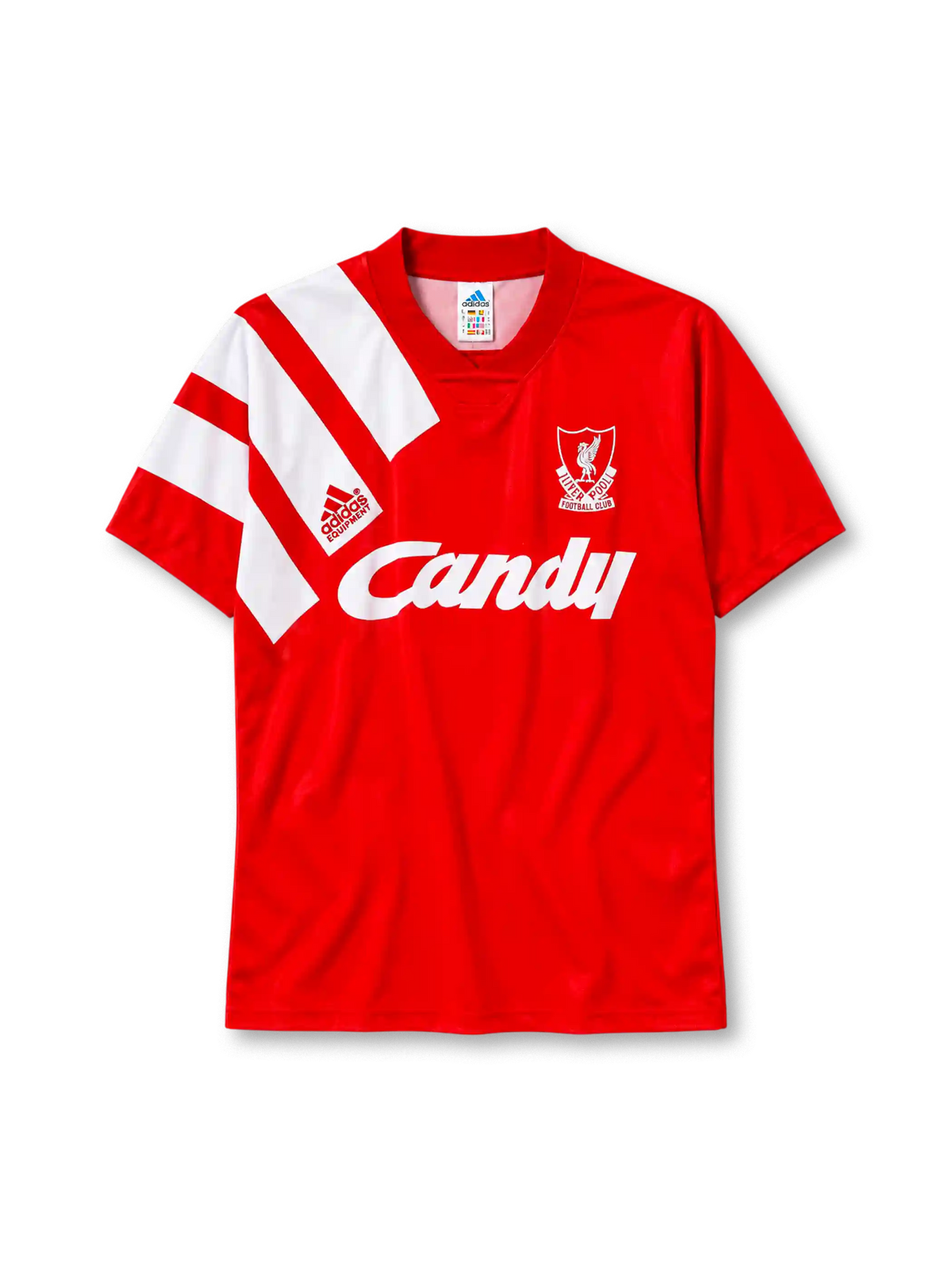 Liverpool 1991-92 home jersey adidas front view red white stripe
