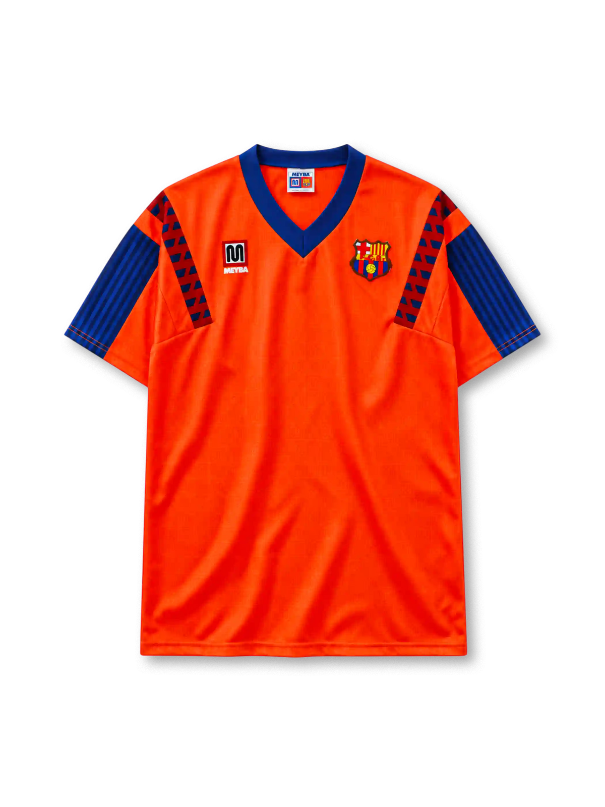 FC Barcelona 1991-92 away jersey Meyba front view orange blue sleeves