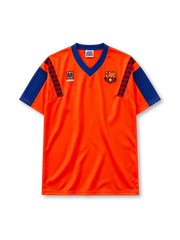 FC Barcelona 1991-92 away jersey Meyba front view orange blue sleeves