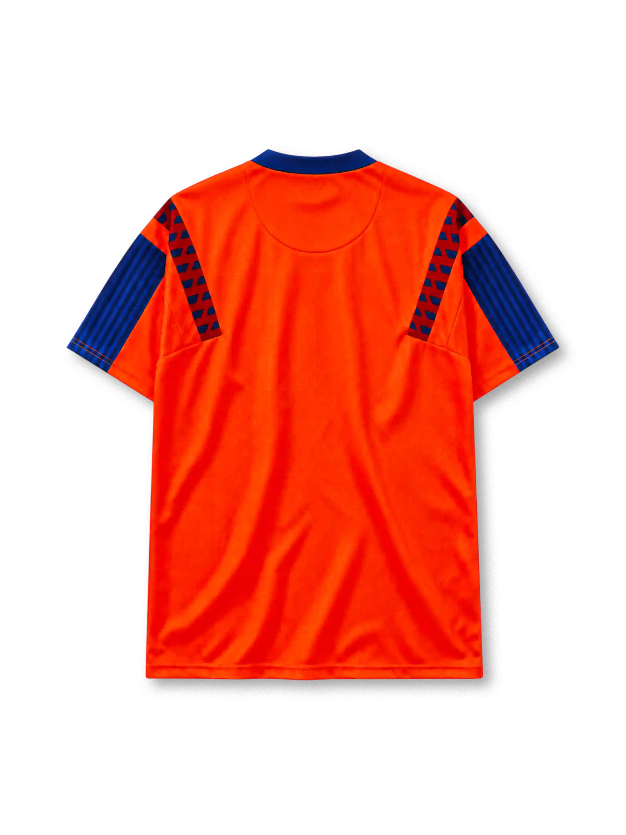 FC Barcelona 1991-92 away jersey Meyba front view orange blue sleeves