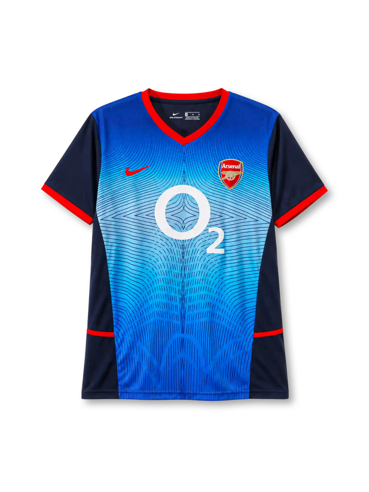 Arsenal 2002-04 away jersey Nike front view navy blue wavy graphic