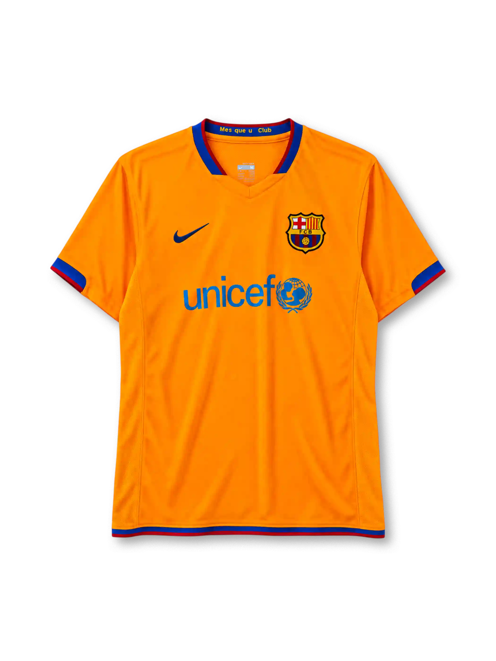 FC Barcelona 2006-07 away jersey Nike front view orange Unicef