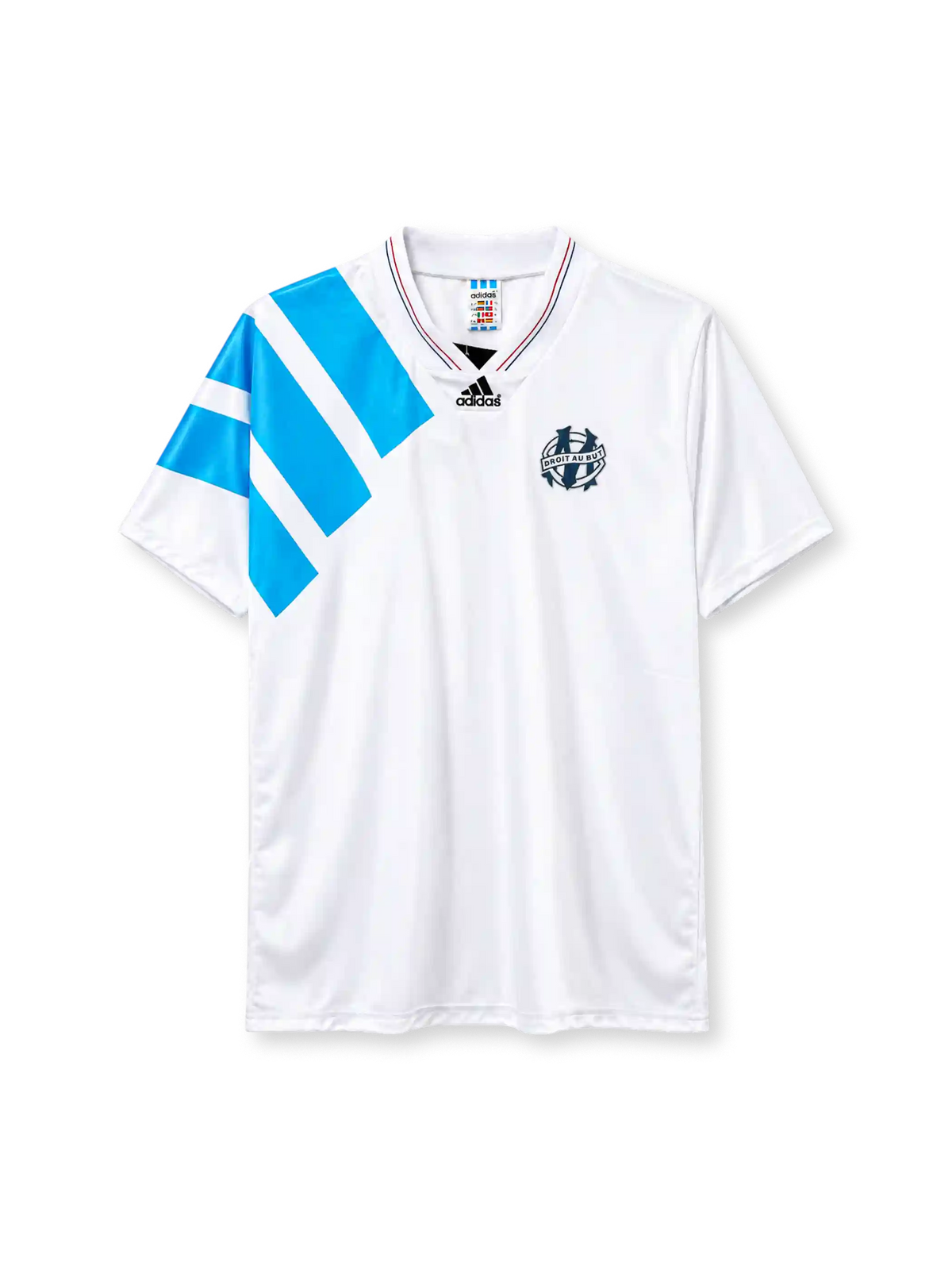 Olympique Marseille 1992-93 home jersey adidas front view white blue panel