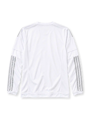 Real Madrid 2015-16 long-sleeve home jersey in white with Fly Emirates sponsor and grey stripes