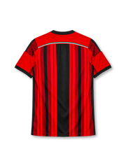 AC Milan 2014-15 home jersey in red and black stripes with Fly Emirates sponsor and button collar
