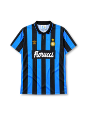 Inter Milan 1992-94 home jersey in blue and black stripes with Fiorucci sponsor and polo collar