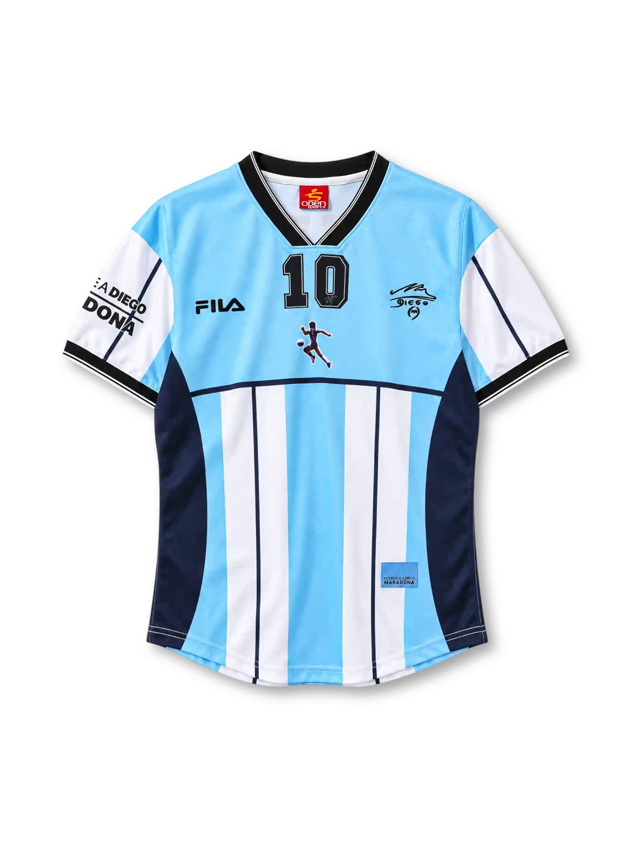 Argentina 2001 Maradona tribute home jersey in sky blue and white with number 10 and signature graphic
