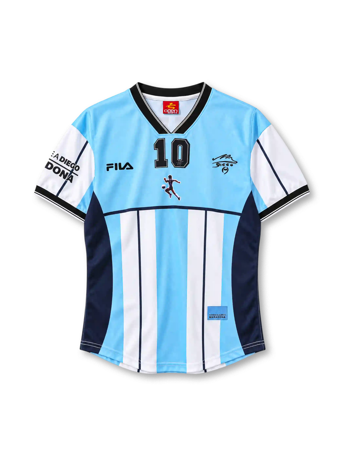 Argentina 2001 Maradona tribute home jersey in sky blue and white with number 10 and signature graphic