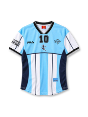 Argentina 2001 Maradona tribute home jersey in sky blue and white with number 10 and signature graphic