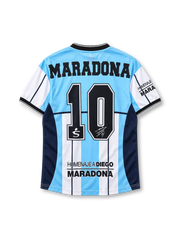Argentina 2001 Maradona tribute home jersey in sky blue and white with number 10 and signature graphic