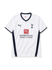 Tottenham Hotspur 2008-09 home jersey in white with Mansion.com sponsor and navy side panels