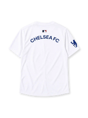 Chelsea FC 2025 white baseball-style jersey with Nike branding and club crest