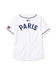 Paris Saint-Germain 2025 white baseball-style jersey with Nike branding and club crest