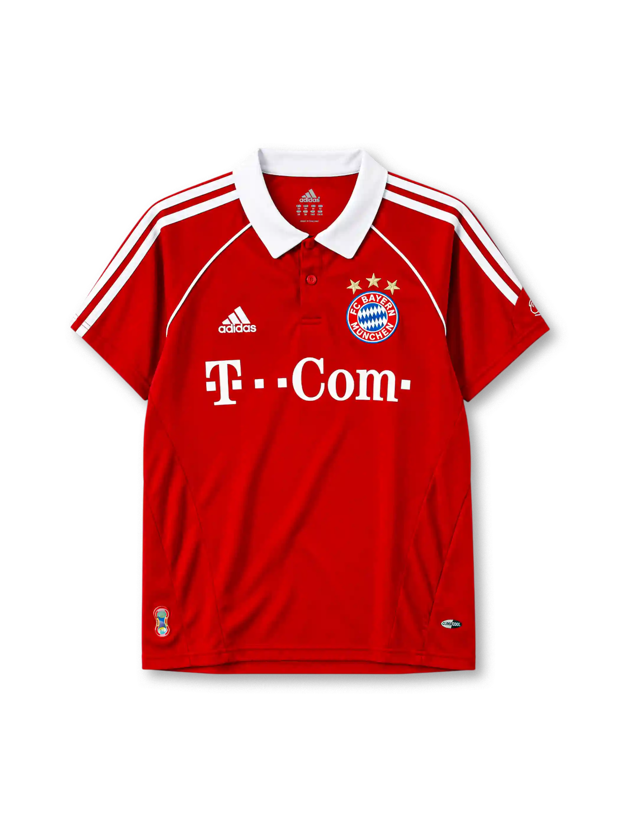 Bayern Munich 2006-07 home jersey in red with T-Com sponsor and white polo collar