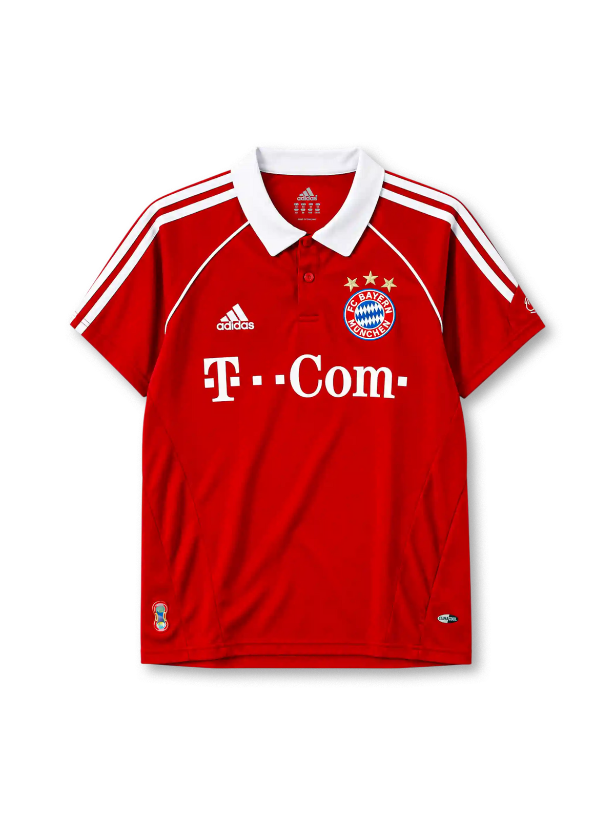 Bayern Munich 2006-07 home jersey in red with T-Com sponsor and white polo collar