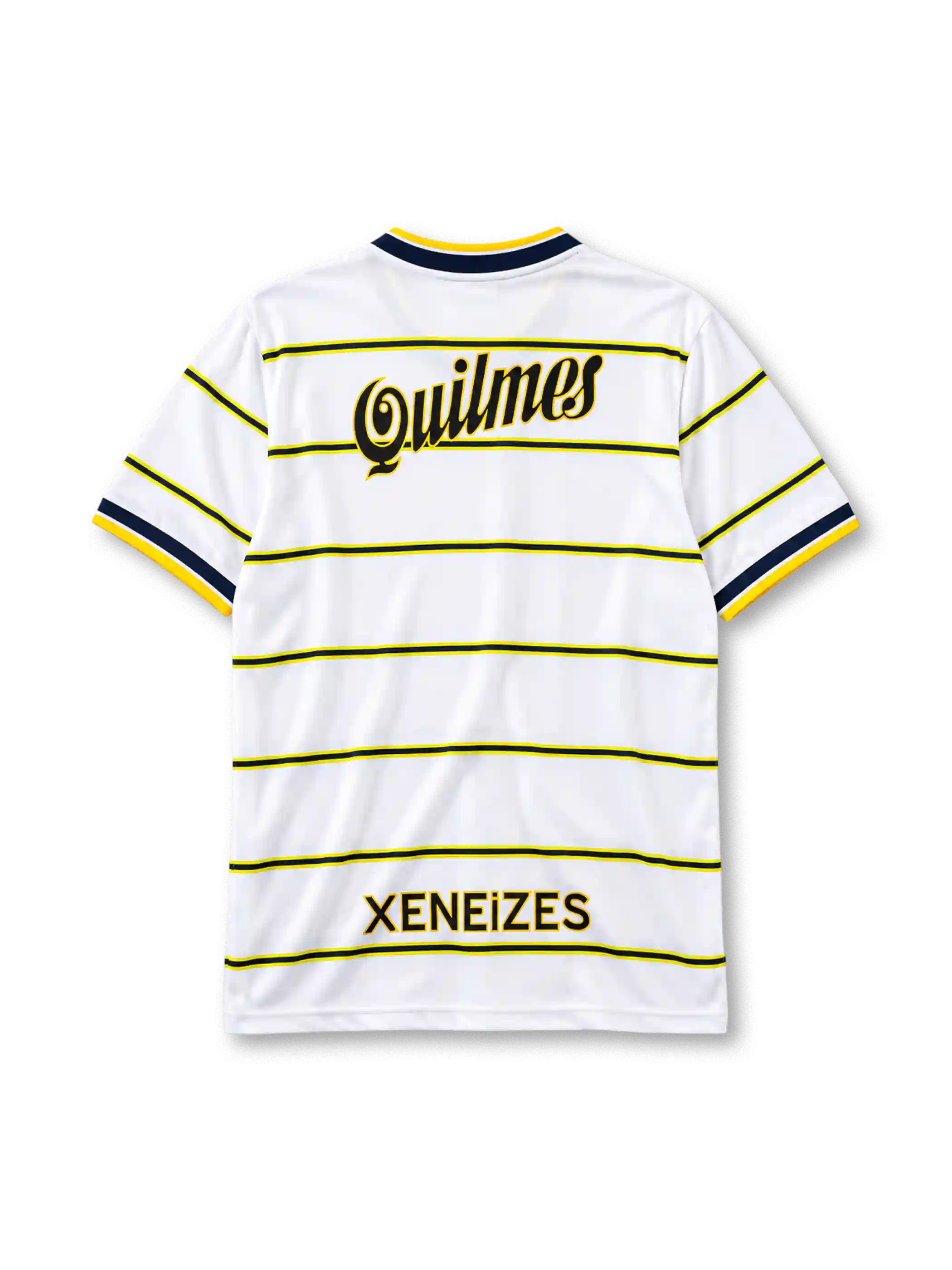 Boca Juniors 1999 away jersey in white with Quilmes sponsor and navy yellow stripes