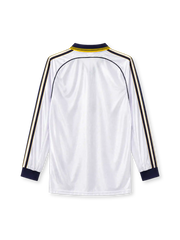 Real Madrid 1998-00 long-sleeve home jersey in white with Teka sponsor and navy gold trim