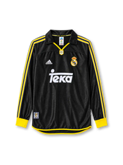 Real Madrid 1999-01 long-sleeve away jersey in black with Teka sponsor and yellow white trim