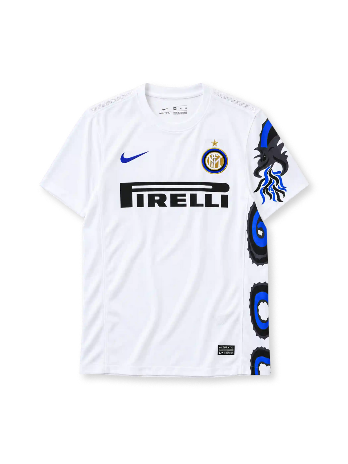 Inter Milan 2010-11 away jersey in white with Pirelli sponsor and dragon tire graphic