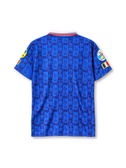 France 1996 home jersey in blue with lace-up collar and FFF rooster crest