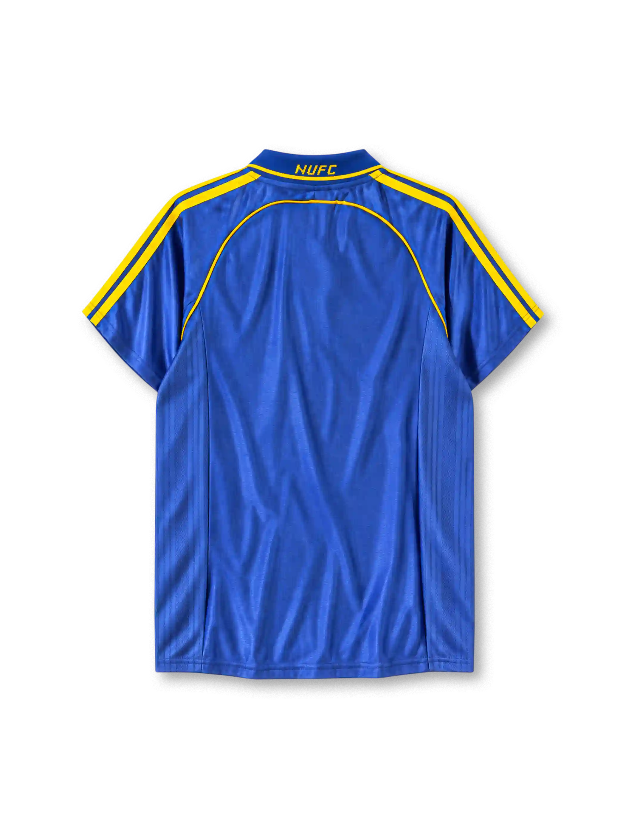 Newcastle United 1998-00 away jersey in blue with Newcastle Brown Ale sponsor and yellow stripes