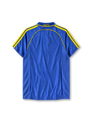 Newcastle United 1998-00 away jersey in blue with Newcastle Brown Ale sponsor and yellow stripes