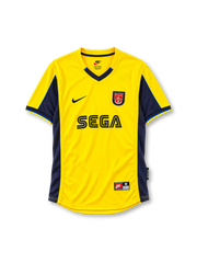Arsenal 2000-01 away jersey Nike front view yellow navy panels
