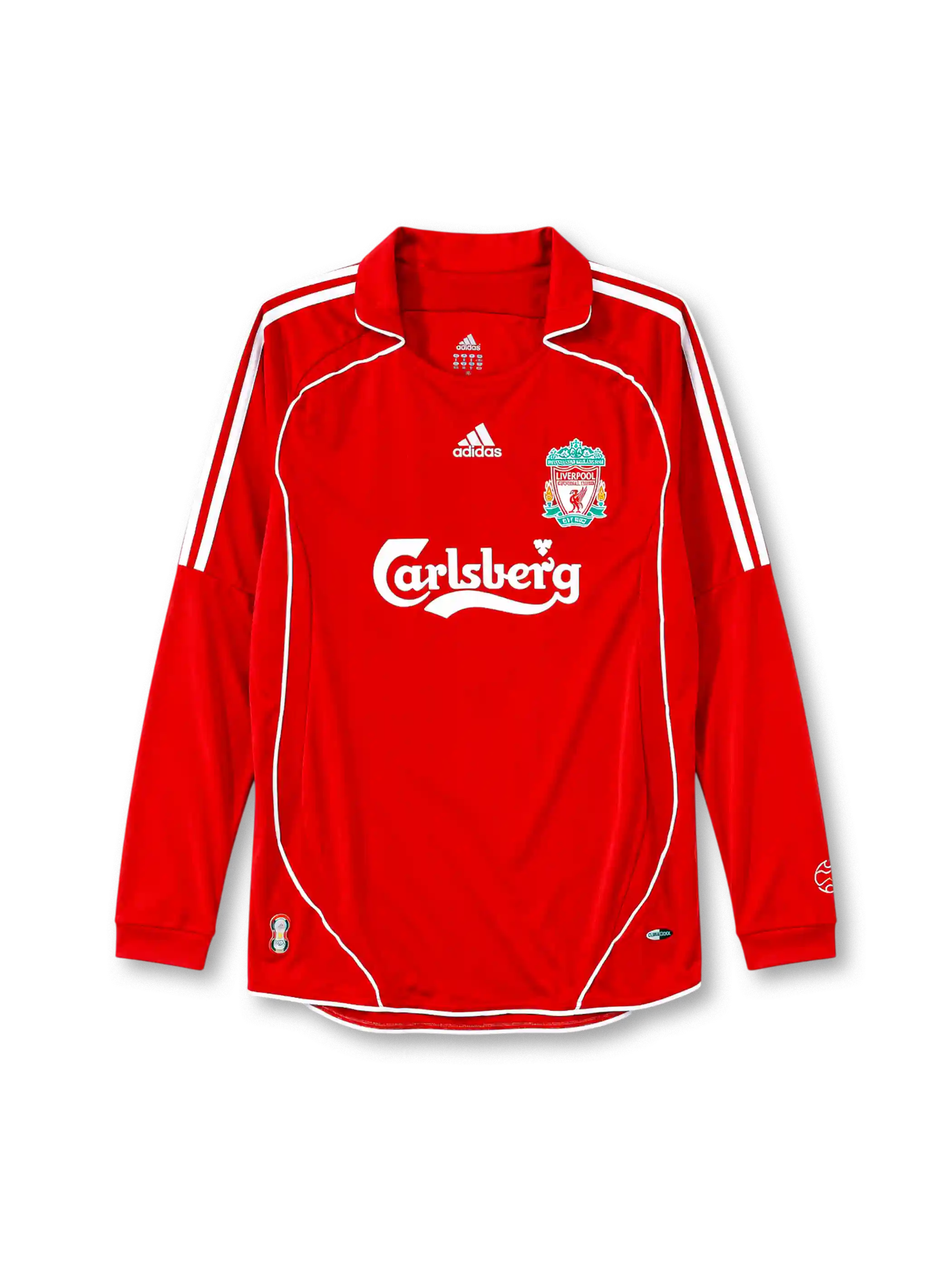 Liverpool 2006-07 home jersey adidas front view red white piping