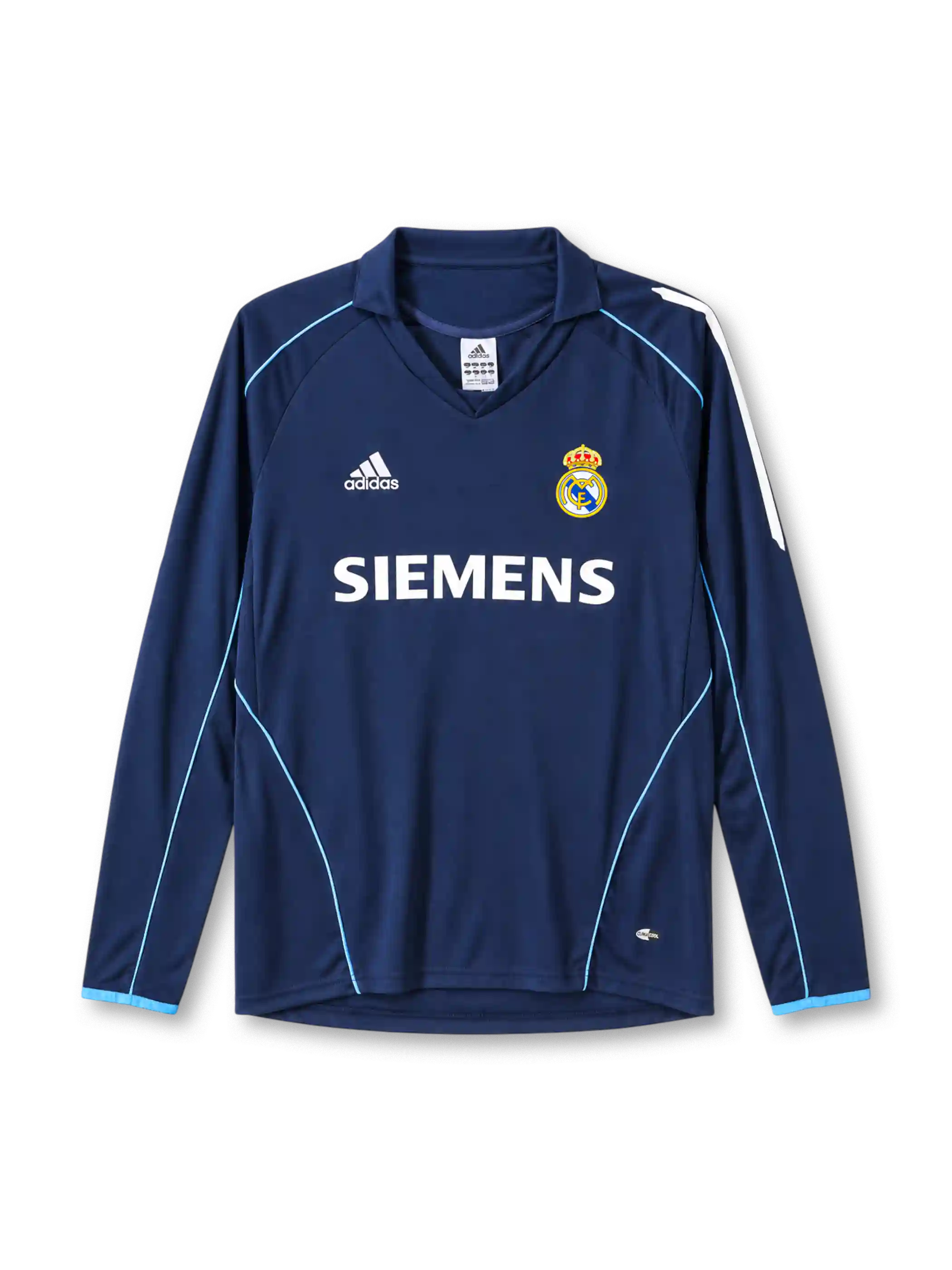 Real Madrid 2005-06 away jersey adidas front view navy blue piping
