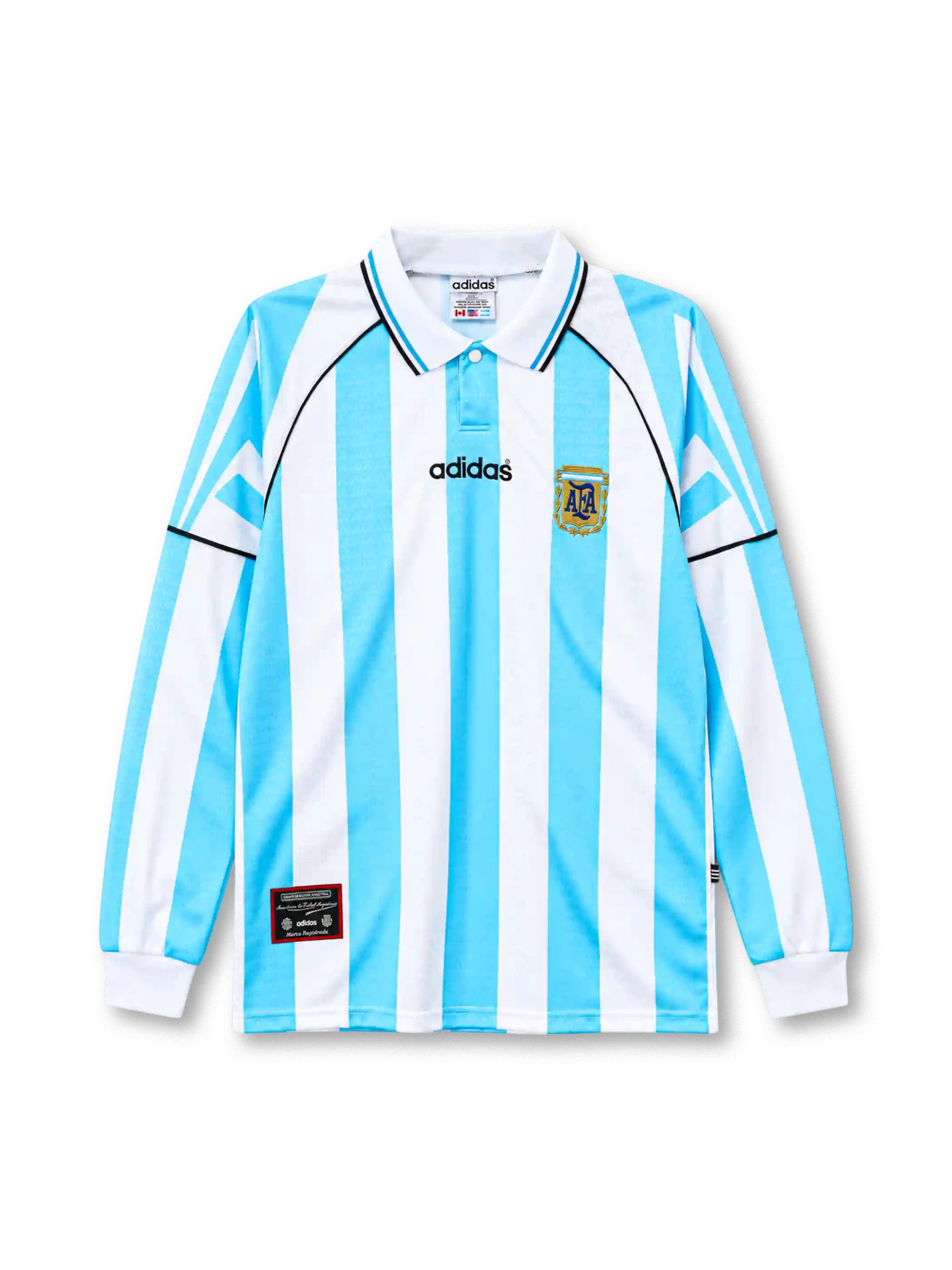 Argentina 1996-97 home jersey adidas front view light blue white stripes
