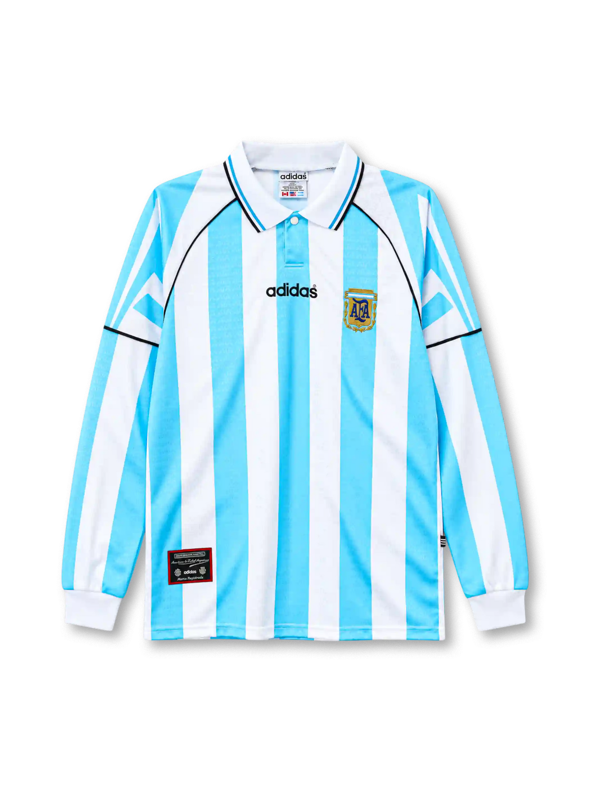 Argentina 1996-97 home jersey adidas front view light blue white stripes