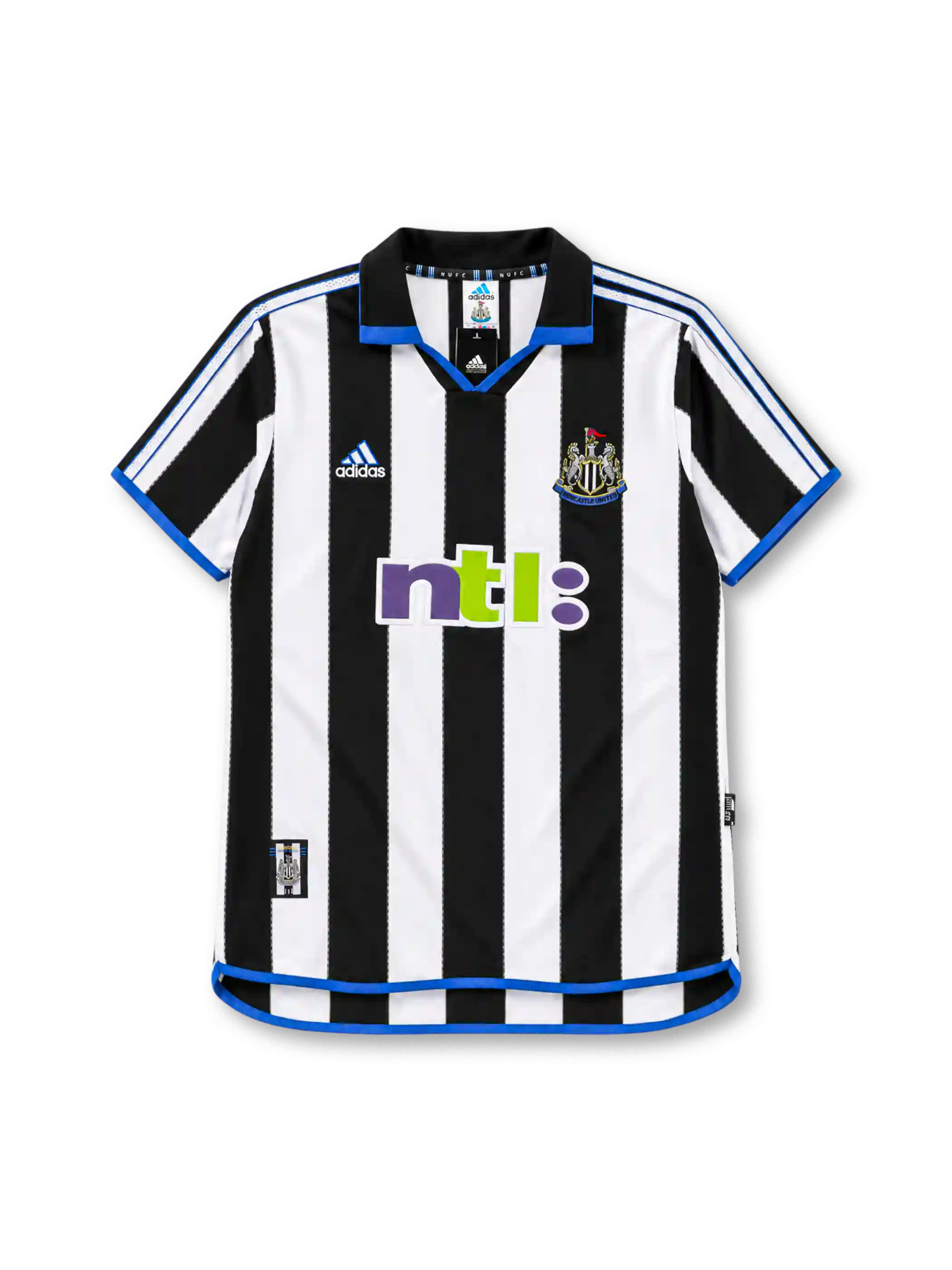 Newcastle United 2000-01 home jersey adidas front view black white stripes