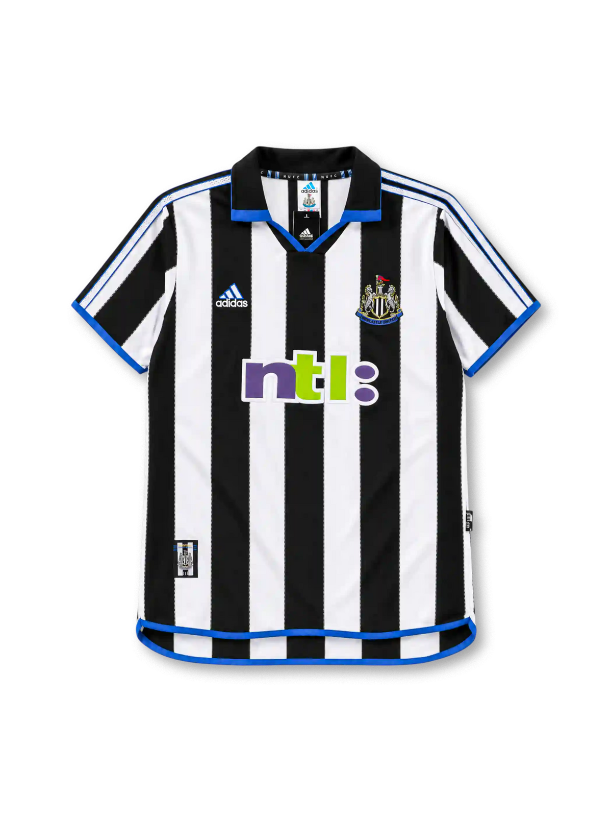Newcastle United 2000-01 home jersey adidas front view black white stripes