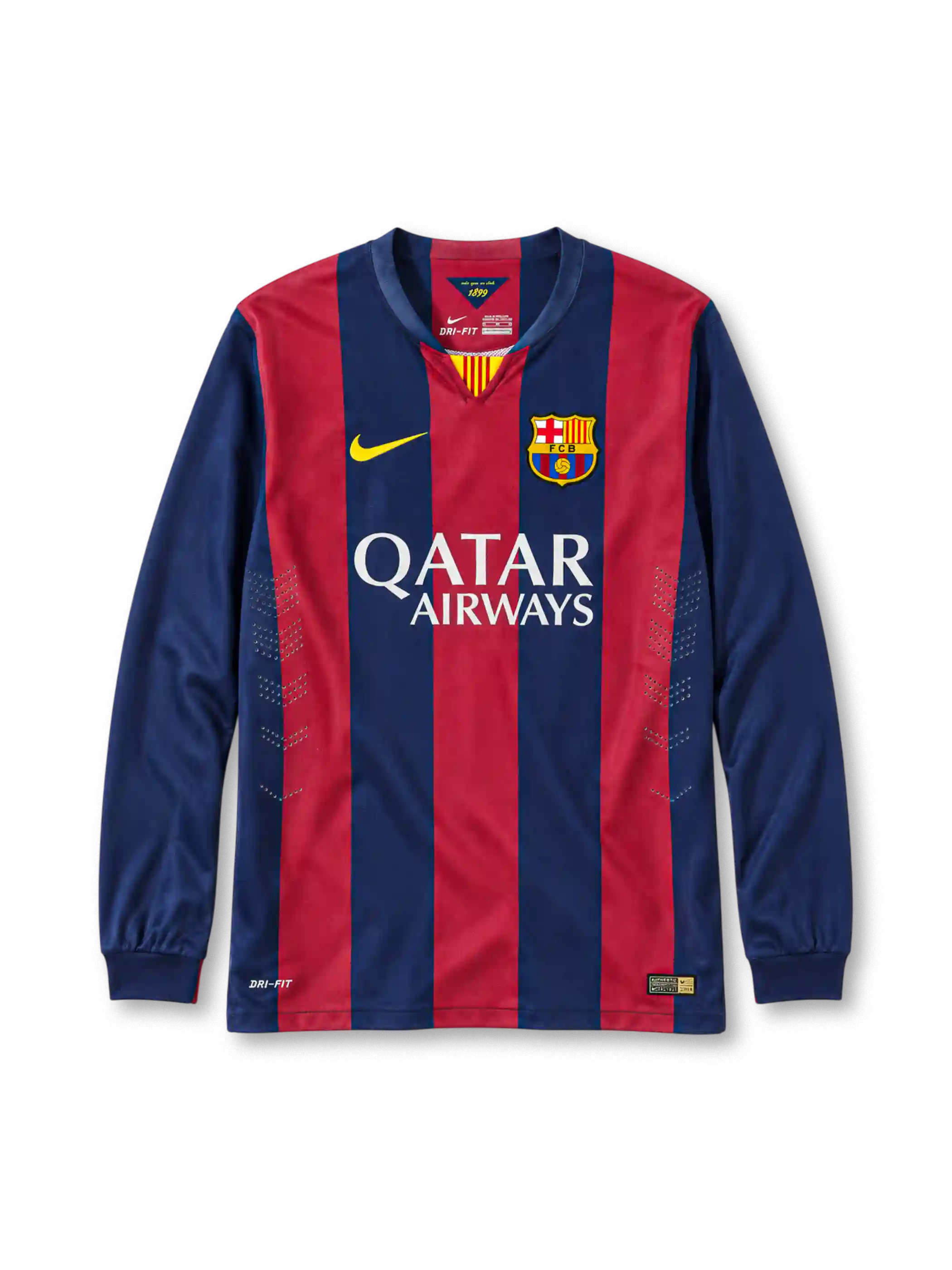 FC Barcelona 2014-15 home jersey Nike front view blue garnet stripes