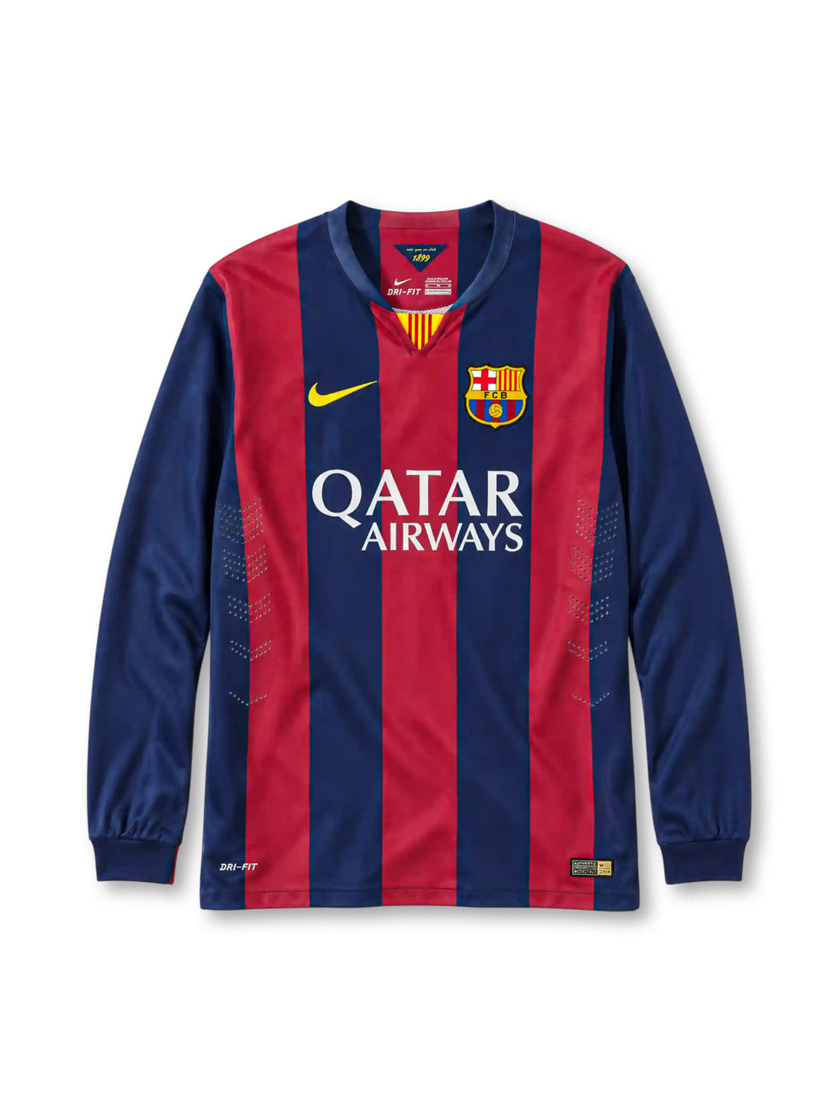 FC Barcelona 2014-15 home jersey Nike front view blue garnet stripes