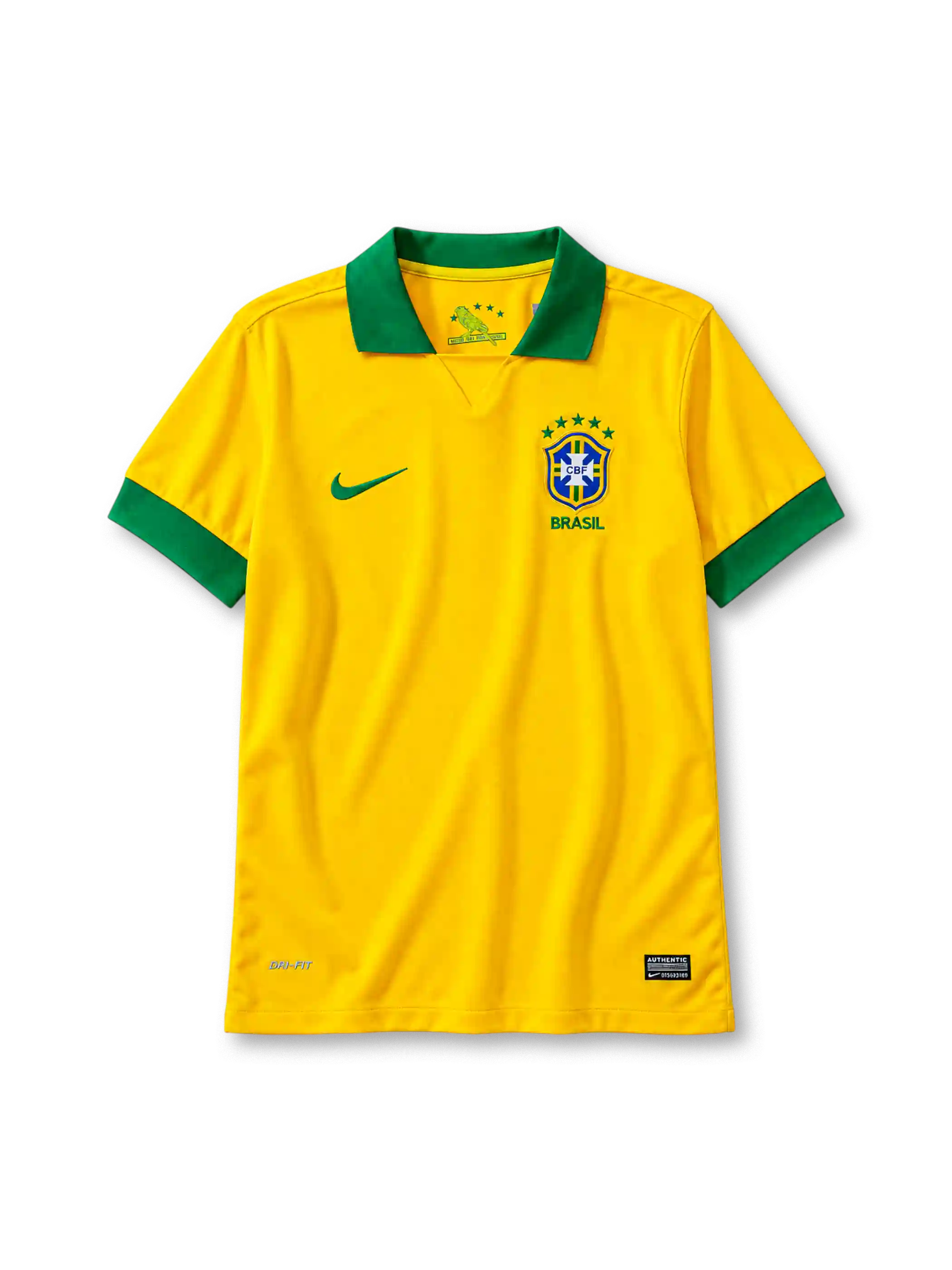 Brazil 2013 home jersey Nike front view yellow green collar