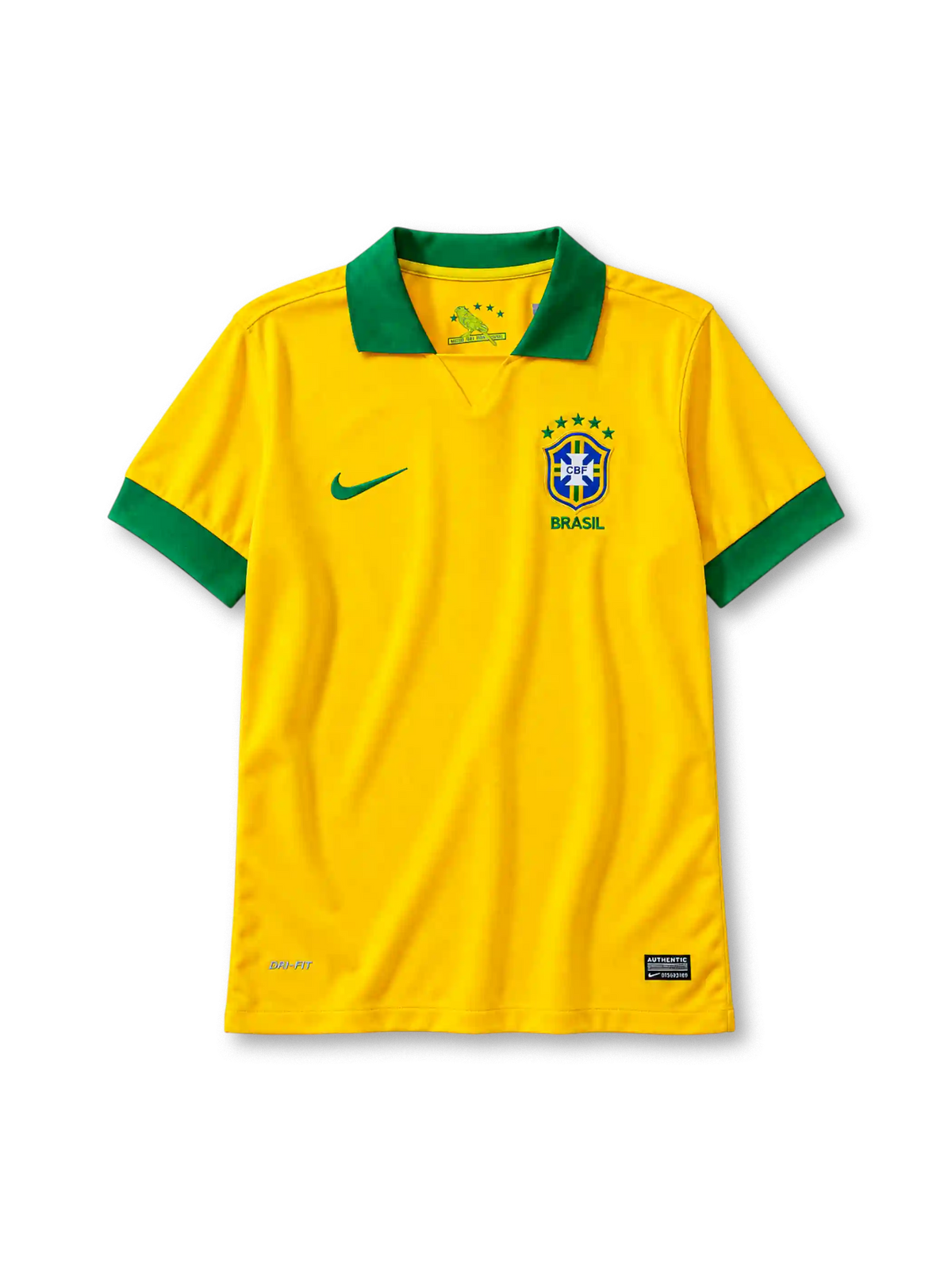 Brazil 2013 home jersey Nike front view yellow green collar