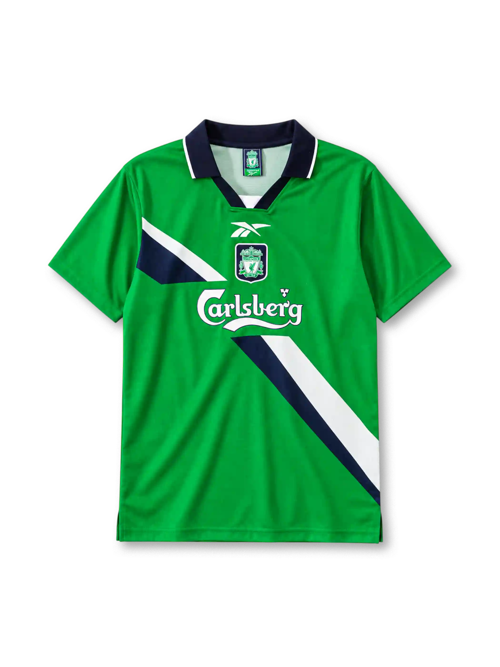 Liverpool 1999-2000 away jersey Reebok front view green diagonal sash
