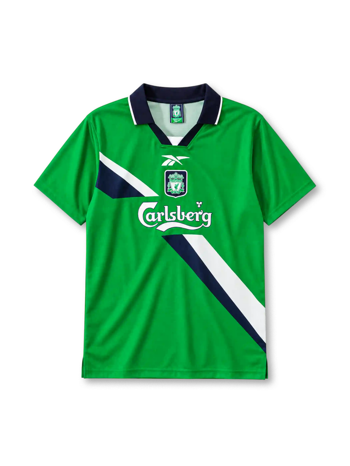 Liverpool 1999-2000 away jersey Reebok front view green diagonal sash